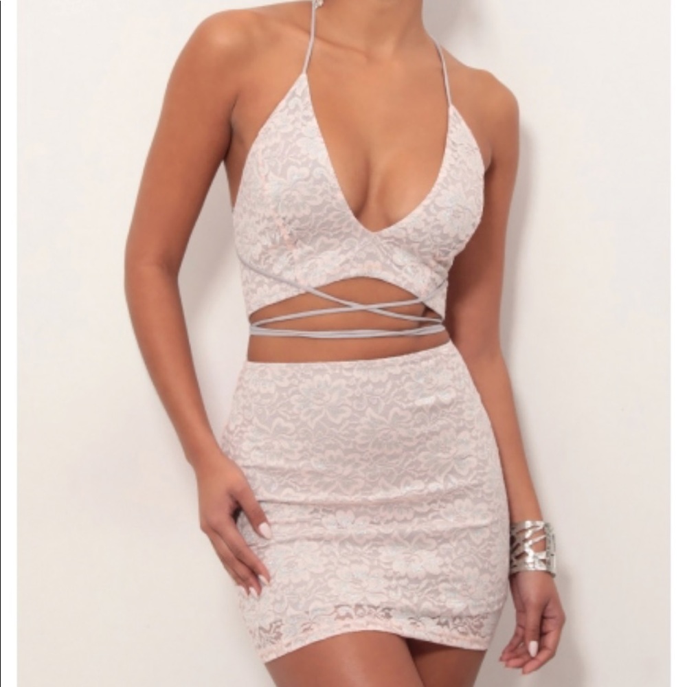 Two-Piece Light Pink Lace Dress- SMALL